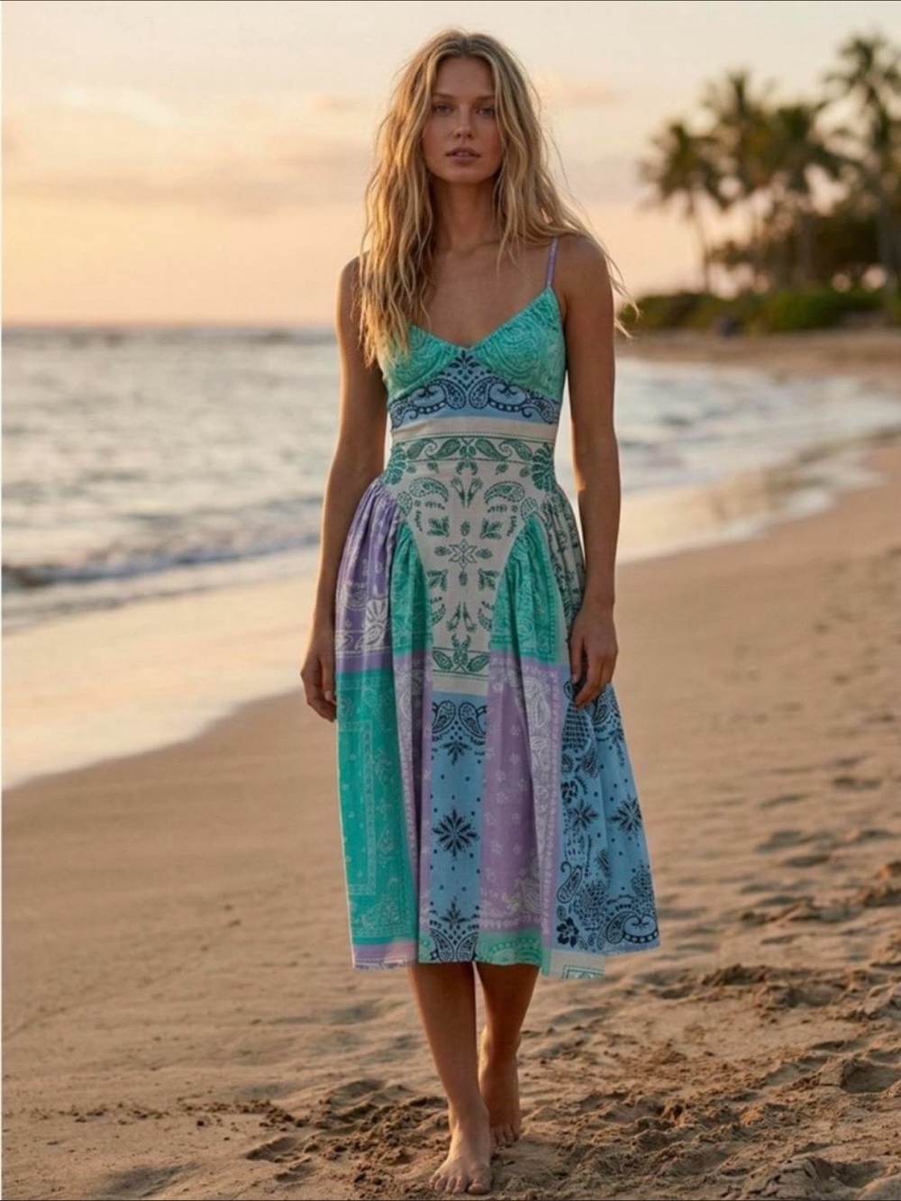 Free People Wish You Would Bohemian Bandana Midi Dress Size Large